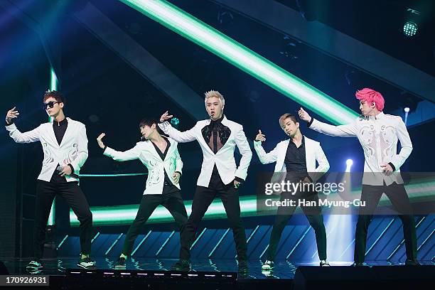 Members of South Korean boy band MBLAQ perform onstage during the Mnet 'M CountDown' at CJ E&M Center on June 20, 2013 in Seoul, South Korea.