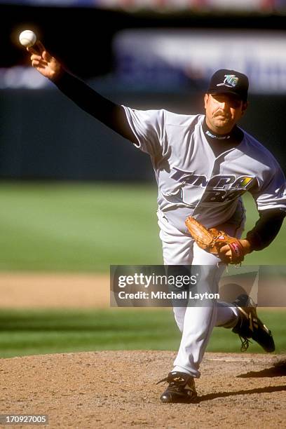 Rick White of the Tampa Bay Devil Rays pitches during a baseball game against the Baltimore Orioles on April 20, 2000 at Camden Yards in Baltimore,...