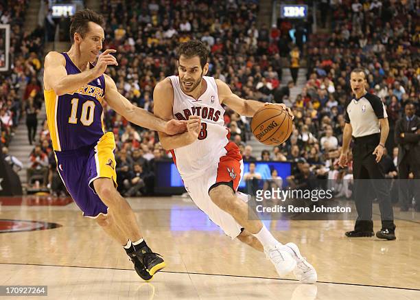 Raptors guard Jose Calderon and Los Angeles Lakers guard Steve Nash in Toronto. Rene Johnston/ Toronto Star