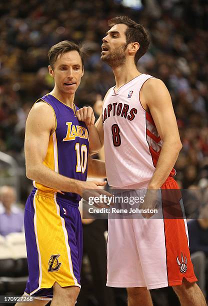 Raptors guard Jose Calderon and Los Angeles Lakers guard Steve Nash in Toronto. Rene Johnston/ Toronto Star