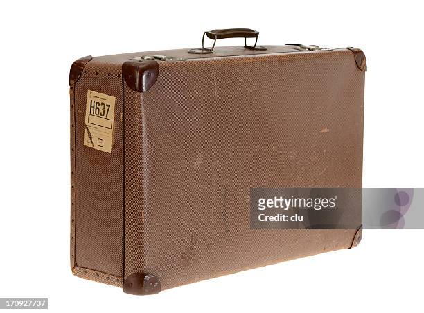 brown vintage suitcase on white background - suitcase stock pictures, royalty-free photos & images