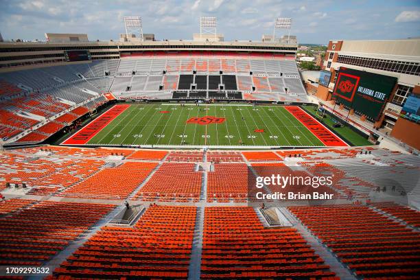 General view Boone Pickens Stadium before a game between the Oklahoma State Cowboys and the South Alabama Jaguars on September 16, 2023 in...