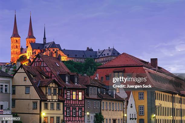 the michaelsberg abbey and the historic old town of bamberg - bamberg stock pictures, royalty-free photos & images
