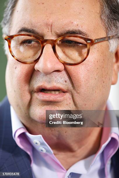 Alisher Usmanov, Russian billionaire owner of USM Holdings Ltd., speaks during a Bloomberg Television interview on the opening day of the St....