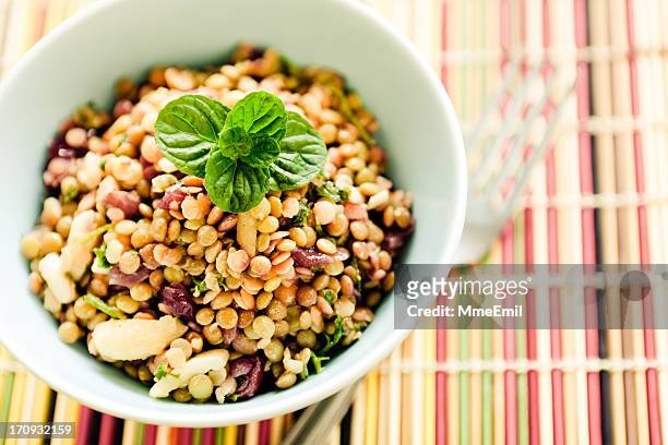 bowl of lentil salad on table mat - lentil 個照片及圖片檔