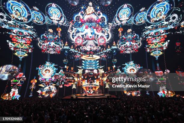 Bono, The Edge, Adam Clayton and Bram van den Berg of U2 perform during opening night of U2:UV Achtung Baby Live at Sphere on September 29, 2023 in...