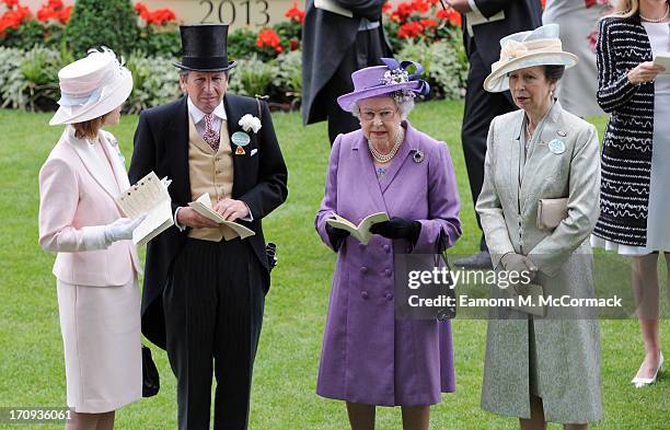 Queen Elizabeth II and Princess Anne in the Parade ring ahead of the Gold Cup on Ladies Day on Day 3 of Royal Ascot at Ascot Racecourse on June 20,...