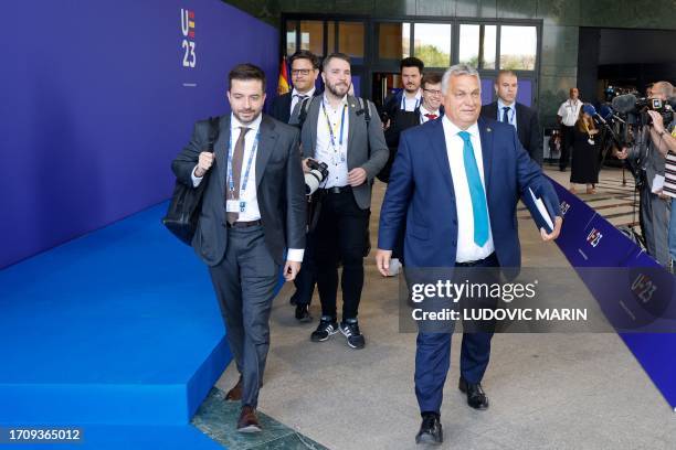 Hungary's Prime Minister Viktor Orban leaves after a European Council Informal Meeting at the Palacio de Congreso in Granada, southern Spain on...