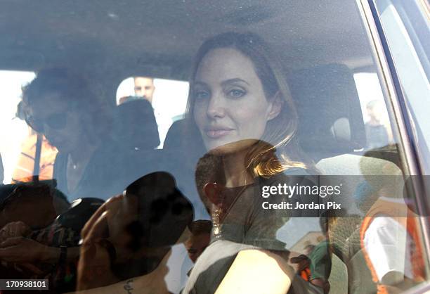 Actress and UNHCR Special Envoy Angelina Jolie attends a press conference with the UN High Commissioner for Refugees, Antonio Guterres and Norwegian...