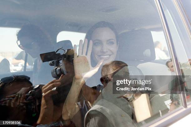 Actress and UNHCR Special Envoy Angelina Jolie attends a press conference with the UN High Commissioner for Refugees, Antonio Guterres and Norwegian...