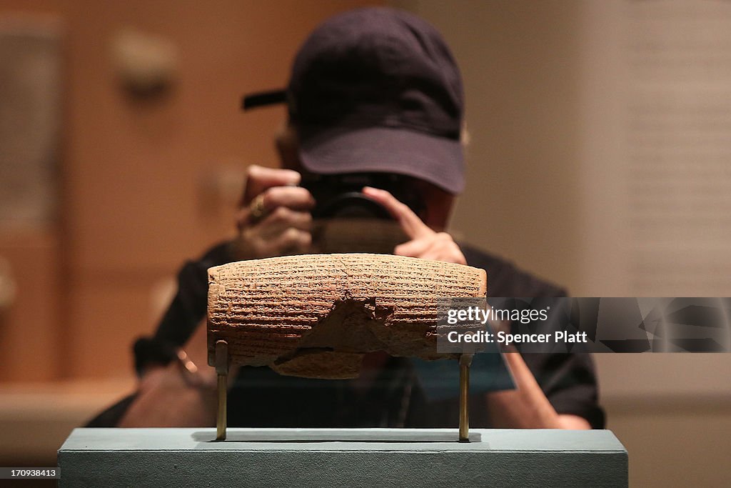 Press Preview Held For The Cyrus Cylinder And Ancient Persia Exhibit At The Met Museum