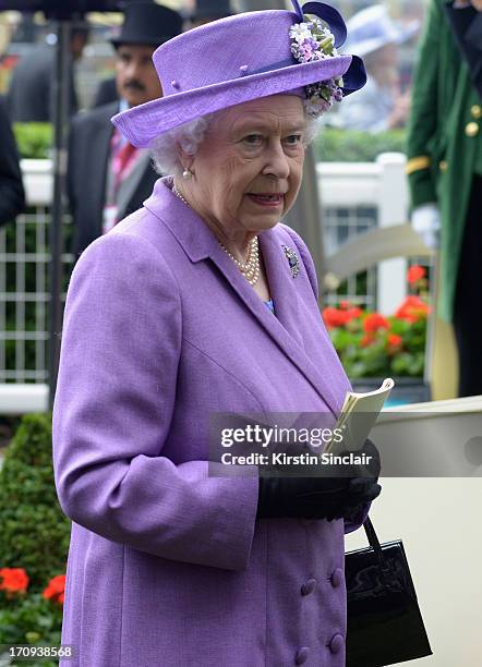 Queen Elizabeth II after winning the Gold Cup with Estimate ridden by Ryan Moore during Ladies' Day on day three of Royal Ascot at Ascot Racecourse...