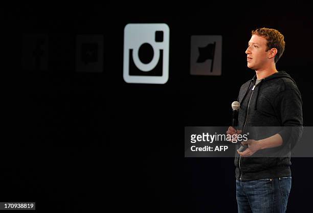 Facebook CEO Mark Zuckerberg speaks at Facebook's corporate headquarters during a media event in Menlo Park, California on June 20 where Facebook...