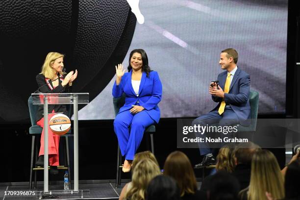 San Francisco Mayor London Breed is introduced during the WNBA press conference announcing the Golden State Warriors will begin a Bay Area expansion...