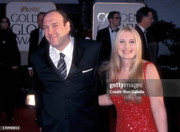 Actor James Gandolfini and wife Marcy attend the 59th Annual Golden Globe Awards on January 20, 2002 at the Beverly Hilton Hotel in Beverly Hills,...