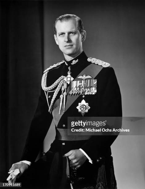 Prince Philip, Duke of Edinburgh poses for a portrait, Buckingham Palace, London, December 1958.
