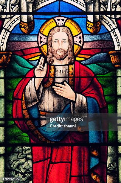 stained glass window - jesus stained glass stock pictures, royalty-free photos & images