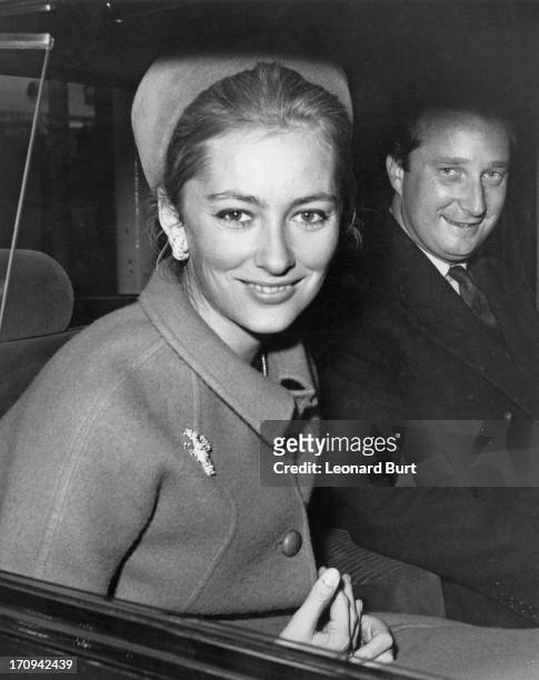 Princess Paola of Belgium and her husband Prince Albert of Belgium, later King Albert II of Belgium arrive in London to attend a banquet at Mansion...