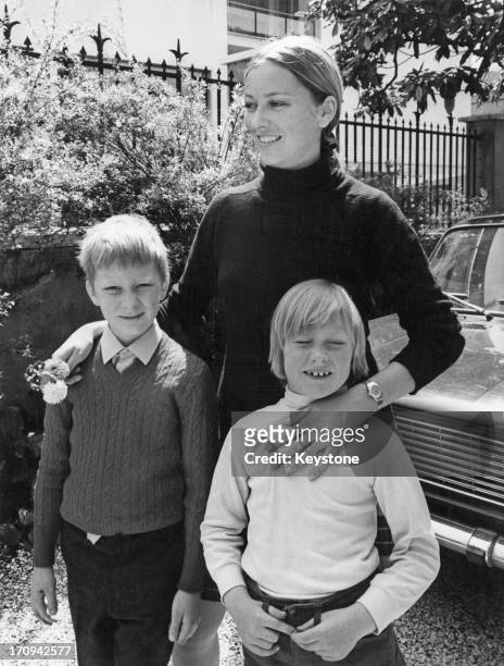 Princess Paola of Belgium with her son Prince Philippe of Belgium and daughter Princess Astrid of Belgium at the home of Princess Paola's mother in...