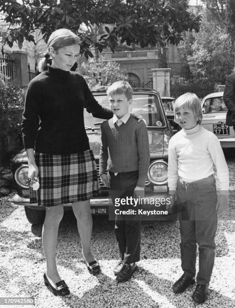 Princess Paola of Belgium with her son Prince Philippe of Belgium and daughter Princess Astrid of Belgium at the home of Princess Paola's mother in...