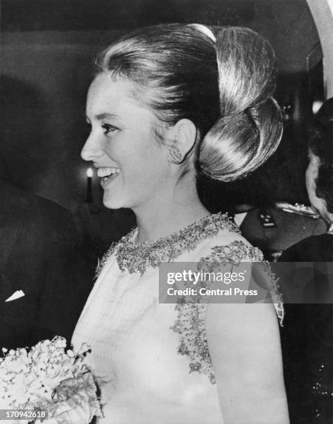 Princess Paola of Belgium attends a banquet of the Belga-Italian Chamber of Commerce, Brussels, 24th April 1964.