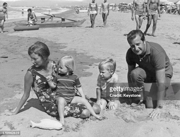 Prince Albert of Belgium, later King Albert II of Belgium and Princess Paola of Belgium with their children Princess Astrid of Belgium and Prince...
