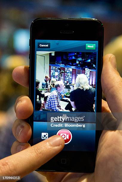 Facebook Inc. Employee demonstrates the new video feature with Instagram during an event at the company's headquarters in Menlo Park, California,...