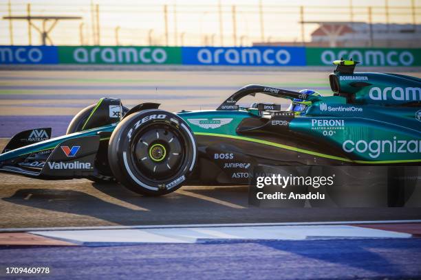 Fernando Alonso of Aston Martin attends a practice session ahead of the F1 Qatar Grand Prix at Losail Circuit in Doha, Qatar on October 06, 2023.