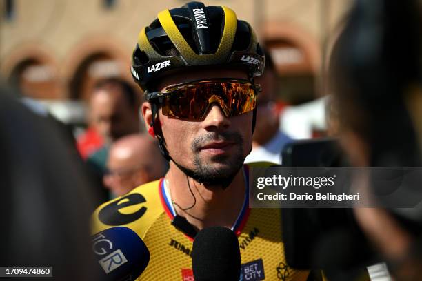 Primoz Roglic of Slovenia and Team Jumbo-Visma prior to the 106th Giro dell'Emilia 2023 a 204.1km one day race from Carpi to Bologna - San Luca 267m...