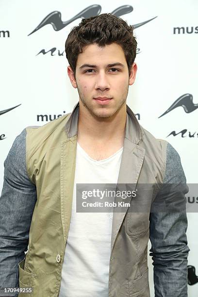 Nick Jonas of the Jonas Brothers visits Music Choice's U&A at Music Choice on June 20, 2013 in New York City.