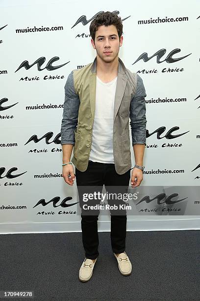 Nick Jonas of the Jonas Brothers visits Music Choice's U&A at Music Choice on June 20, 2013 in New York City.