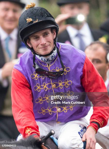 Ryan Moore after riding the Queens horse "Estimate" to victory in The Gold Cup during Ladies Day on Day 3 of Royal Ascot at Ascot Racecourse on June...