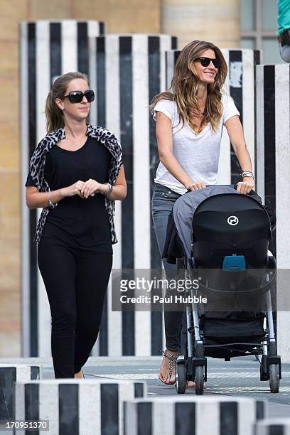 Model Gisele Bundchen and her sister Rafaela Bundchen are sighted at the Palais Royal on June 20, 2013 in Paris, France.