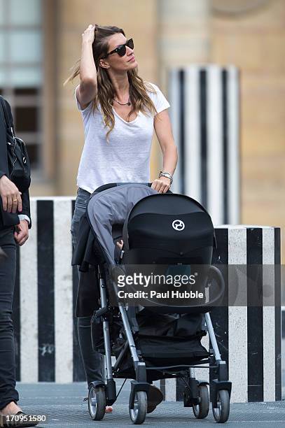 Model Gisele Bundchen is sighted at the Palais Royal on June 20, 2013 in Paris, France.
