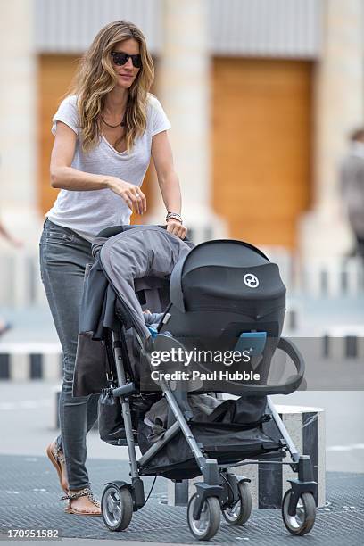 Model Gisele Bundchen is sighted at the Palais Royal on June 20, 2013 in Paris, France.