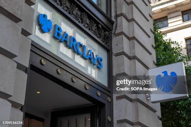 General view of Barclays Bank Sign in Central London.