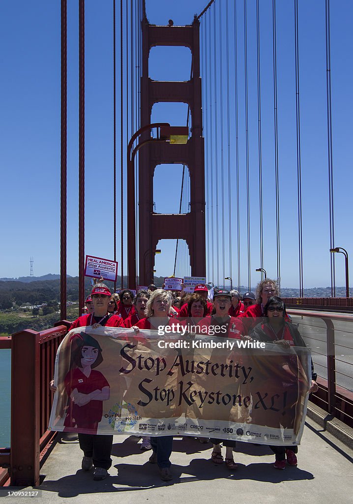 March And Rally At Golden Gate Bridge Protests Keystone XL Pipeline