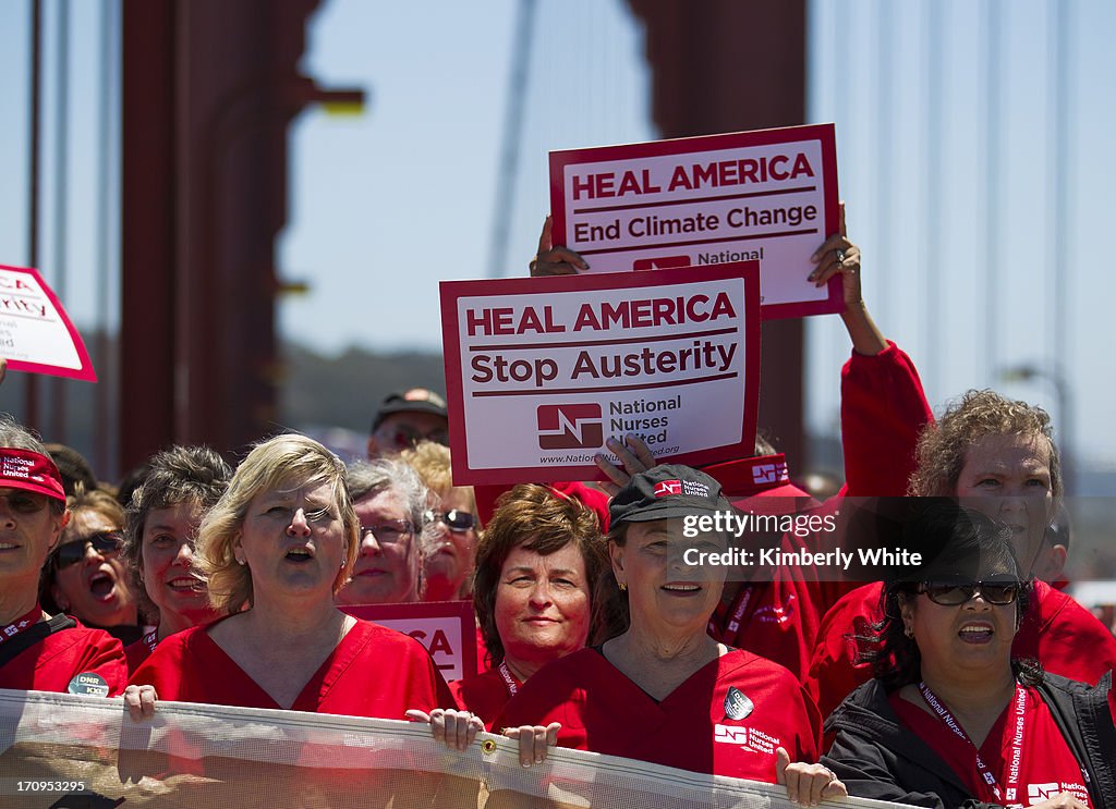 March And Rally At Golden Gate Bridge Protests Keystone XL Pipeline