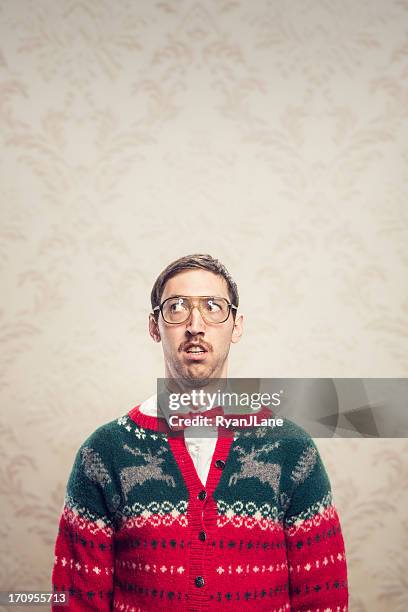 christmas sweater nerd - man sweater stockfoto's en -beelden