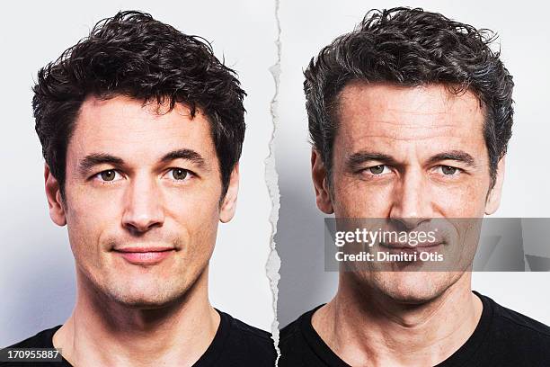 portrait of man beside old version of himself - new u s supreme court poses for class photo fotografías e imágenes de stock