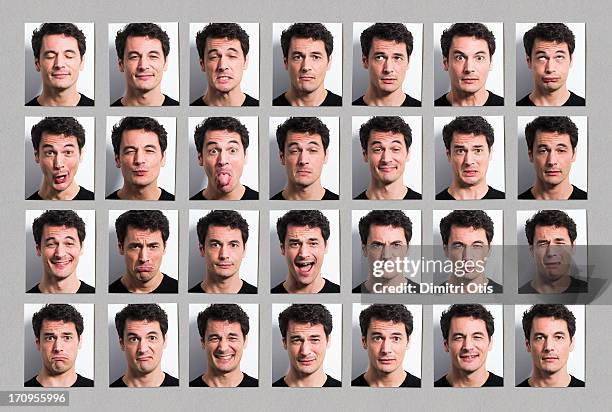 multiple portraits of mans face, many expressions - caucasian ethnicity photos stock-fotos und bilder