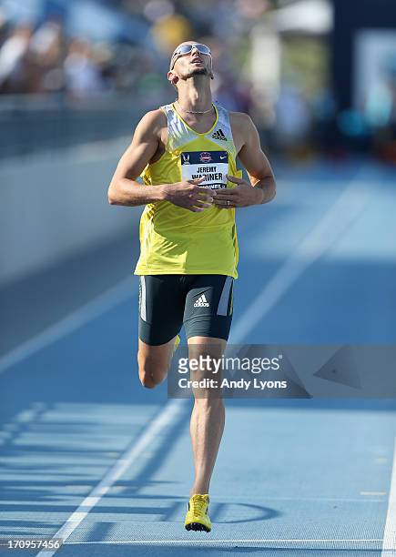 Jeremy Wariner looks upward after finishes last in the opening round of the Mens' 400 Meter on day one of the 2013 USA Outdoor Track & Field...