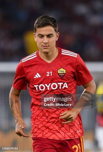 Paulo Dybala of AS Roma gestures prior the Serie A TIM match between AS Roma and Empoli FC at Stadio Olimpico on September 17, 2023 in Rome, Italy.