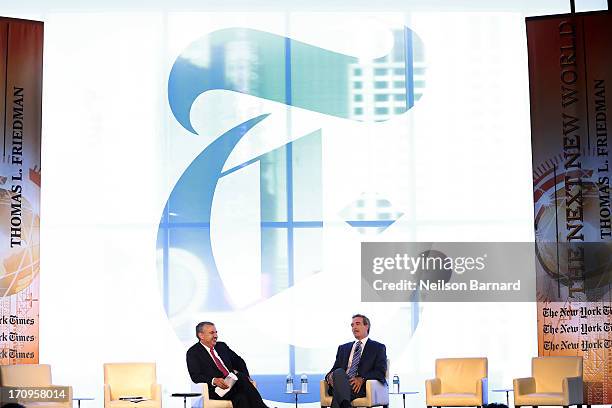 Host Thomas L. Friedman speaks with CEO of LRN, Dov Seidman during the How Do You Do Business in the Next New World conversation at The New York...