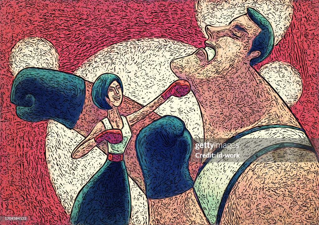 Woman punching man