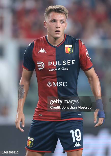 Mateo Retegui of Genoa CFC looks on during the Serie A TIM match between Genoa CFC and AS Roma at Stadio Luigi Ferraris on September 28, 2023 in...