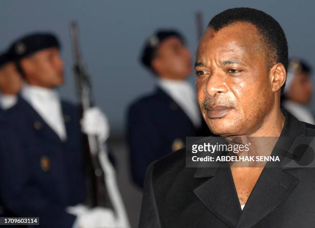 Republic of Congo President Denis Sassou Nguesso arrives at Rabat International airport on March 15, 2009. Nguesso arrived to bring back the remains...