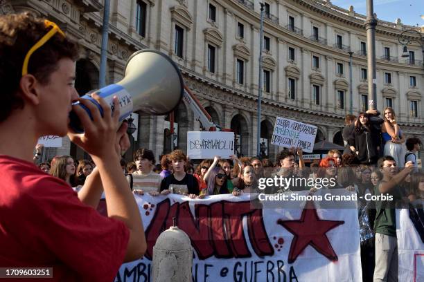 Thousands of young students demonstrate with banners and placards against climate change, for a better future, and for Governments to take a stand on...