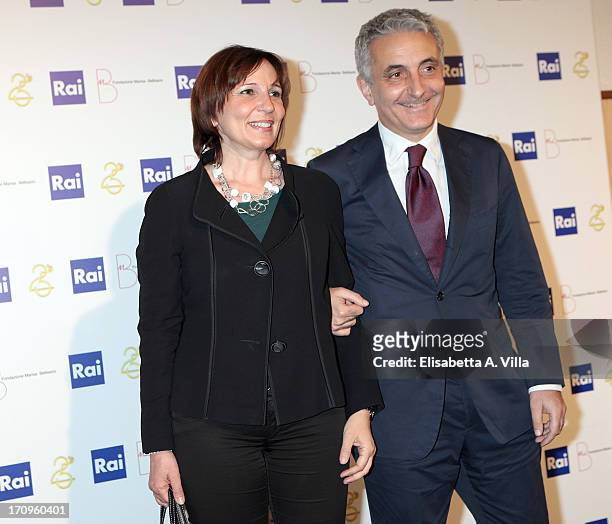Italian Institutional Reform Minister Gaetano Quagliarello and Sabrina De Camillis attend Premio Belisario 2013 at Dear RAI studios on June 20, 2013...
