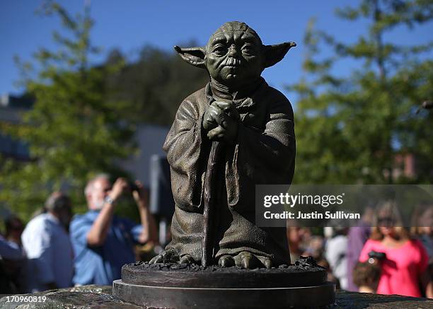 Bronze statue of "Star Wars" character Yoda is on display after being unveiled at the new Imagination Park on June 20, 2013 in San Anselmo,...